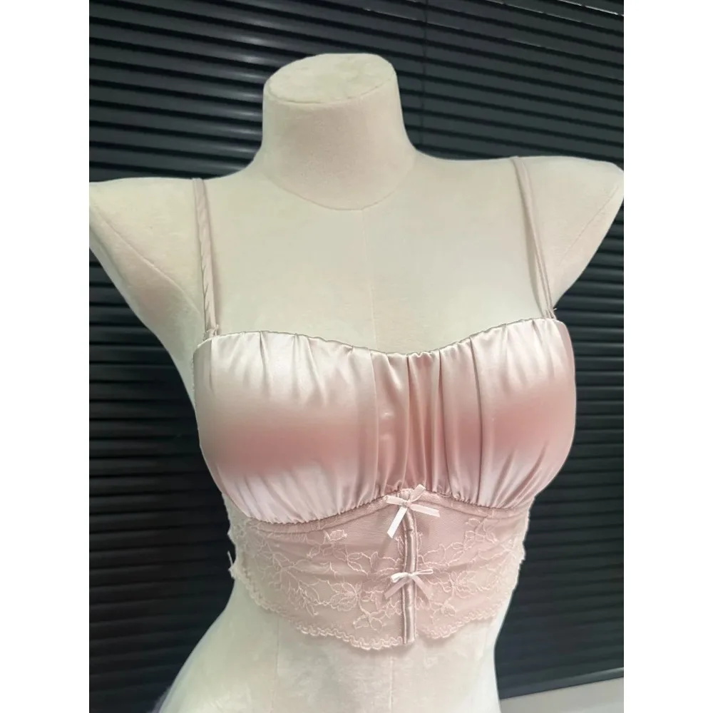 BANERDANNI French Beauty Rücken-Camisole-BH für Damen, Mesh-Satin-Spitze, mit eingebautem Polster, Anti-Sagging-Tanktop, Innen-Layering-Weste, S-XL