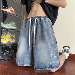 Summer Fashion Blue Denim Pants Shorts Men's Straight Casual Ins Youth All-match Fifth Pants Elastic Waist Chic Short Pants