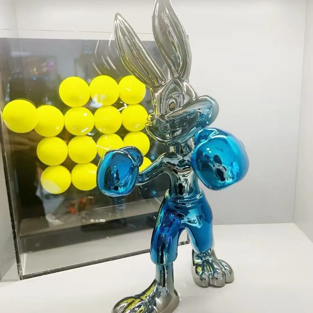 Creative tide play cartoon boxing rabbit sculpture ornament study decoration