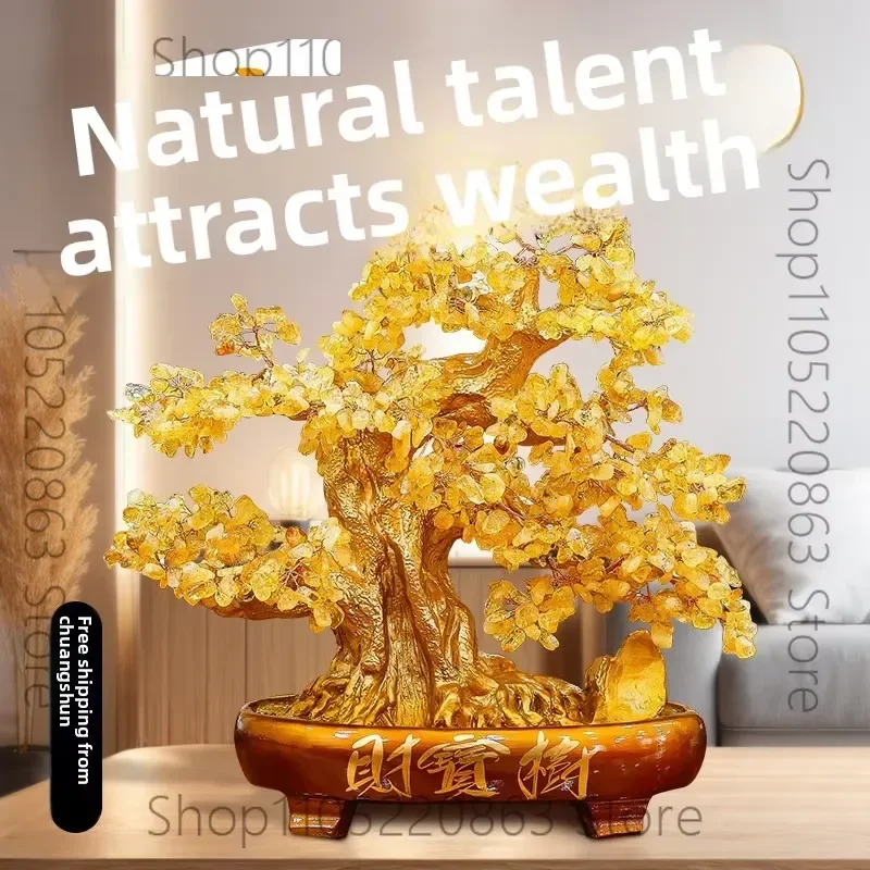 for Pure Natural Lucky Citrine Fortune Tree Ornament Treasure Tree Feng Shui Crystal Money Tree Home Living Room Decor Gift