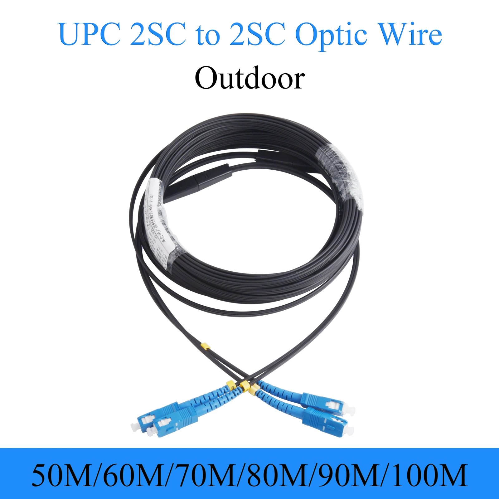 UPC 2 SC to 2 SC Fiber Optic Wire Single-mode 2-core Outdoor Extension Optical Cable Simplex Patch Cord 50M/60M/70M/80M/90M/100M