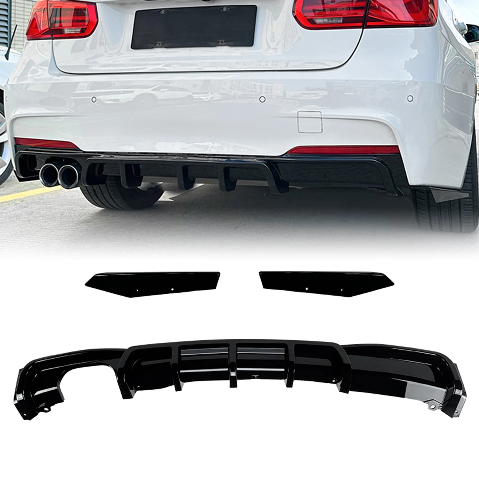 

Gloss Black Rear Bumper Diffuser Lip +Tail Side Spoiler Splitter Corner Cover Protector Kit For BMW 3 Series F30 MT MP 2013-2019