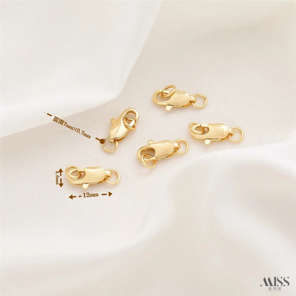 14K Gold Wrapped Fishtail Buckle, หัวเข็มขัดกุ้งก้ามกราม, ฤดูใบไม้ผลิการเชื่อมต่อหัวเข็มขัด, DIY Handmade สร้อยคอ, สร้อยข้อมือ