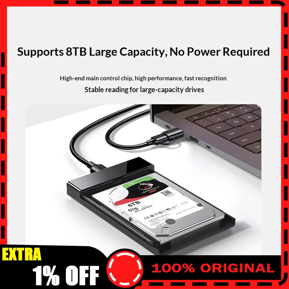 UGREEN US221 60734 2.5 Inch SATA to USB 3.0 External Hard Drive Enclosure with USB A USB C 2 in 1 Cable
