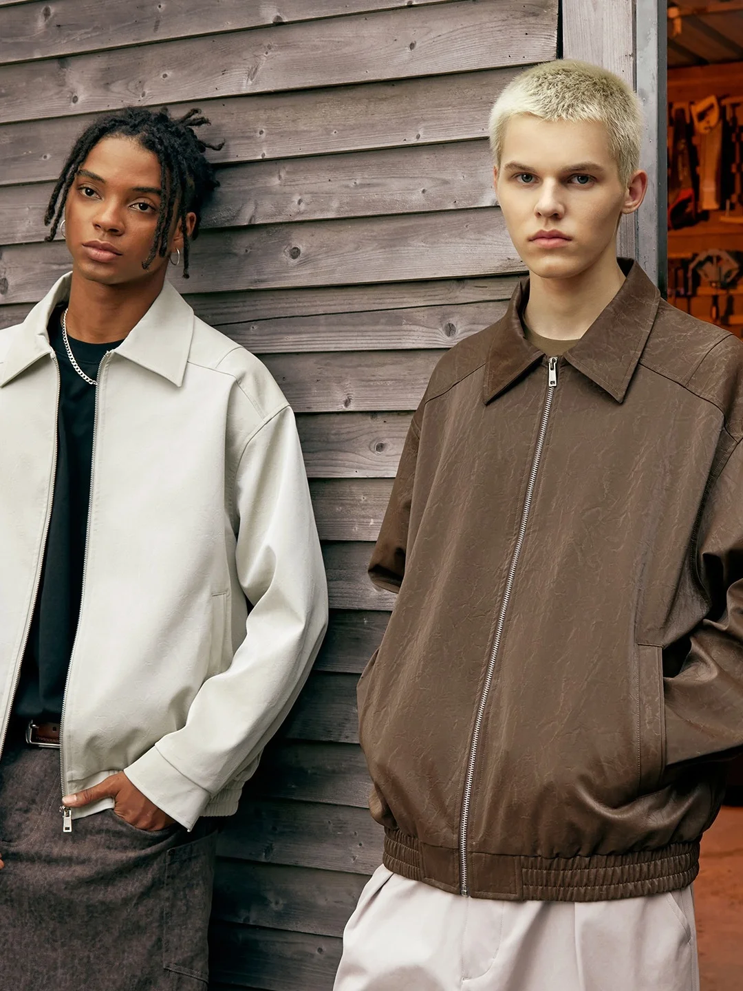 

Retro American Sle Pleated Leather Zipper Jaet Outerwear New Autumn Winter Streetwear Top for Men Loose Fit Long Sve