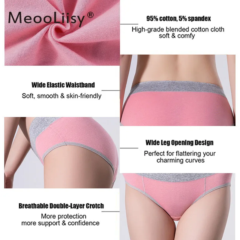 MeooLiisy Plus Size mutandine 5XL a vita media per le donne slip in cotone tinta unita sollevano i fianchi pantaloni