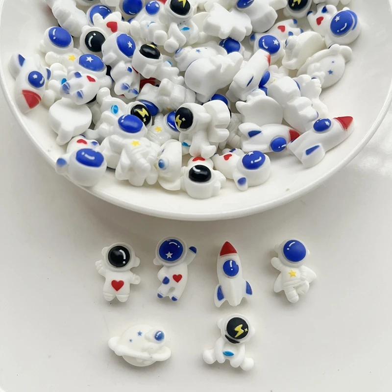 25Pcs Cartoon Astronaut Rocket Space Resin Cabochon Flat back Crafts Fit Phone Deco Parts DIY Scrapbooking Hair Bows Accessories