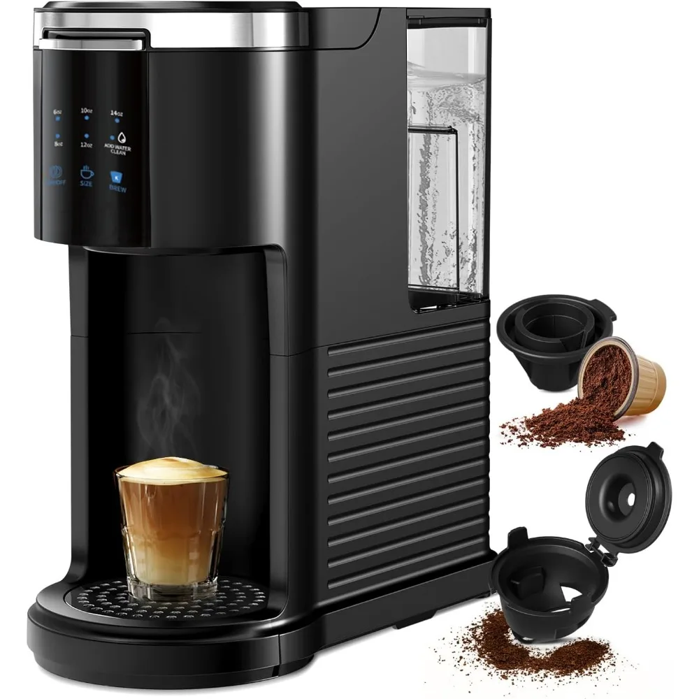 

Single Serve Coffee Maker K Cup 2 in 1 Coffee Machine with Ground Coffee & Pods Coffee, 6 to 14 Oz Brew Sizes,Mini One Cup Drip