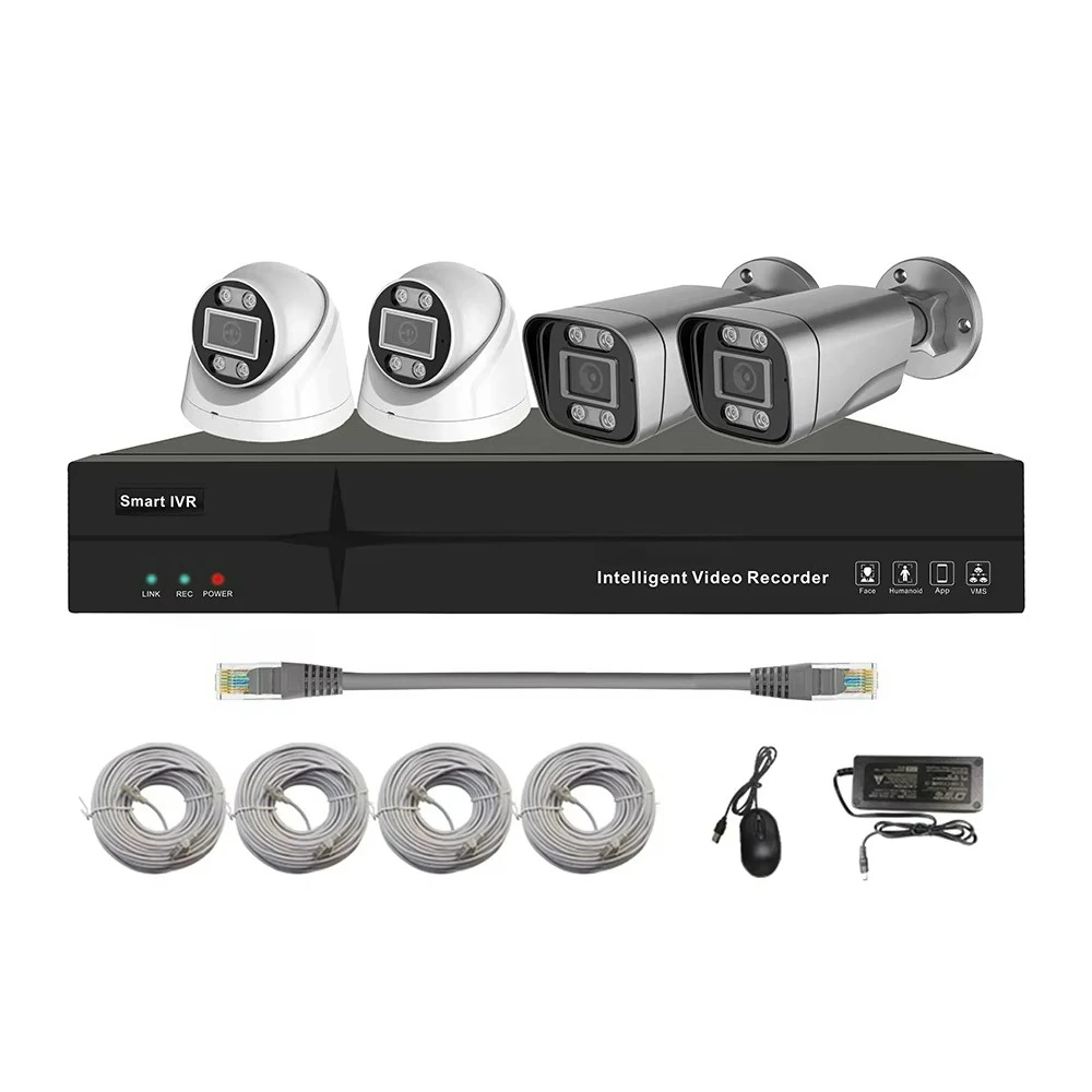 H.265 1080P 2MP 4 Channel Camera Outdoor CCTV Full NVR Kit with Outdoor Vandal Resistant Metal Dome