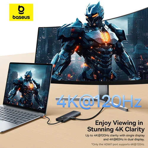 Imagen 2 del producto Baseus USB C HUB Dual HDMI 8K 4K adaptador 10-en-1 USB 3,2 10Gbps divisor con RJ45 SD TF tipo C PD 100W para MacBook Pro Air HUB