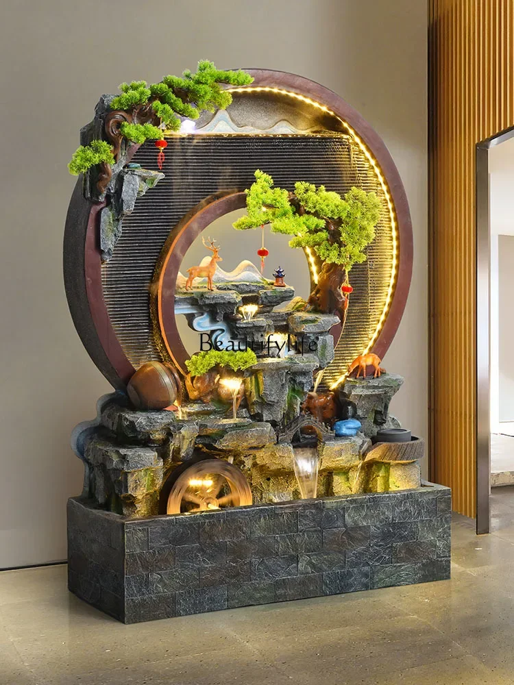 

yj9 High Mountains and Flowing Water Make Money Decoration Rockery Water Curtain Wall Fountain Circulating Water Landscape Floor