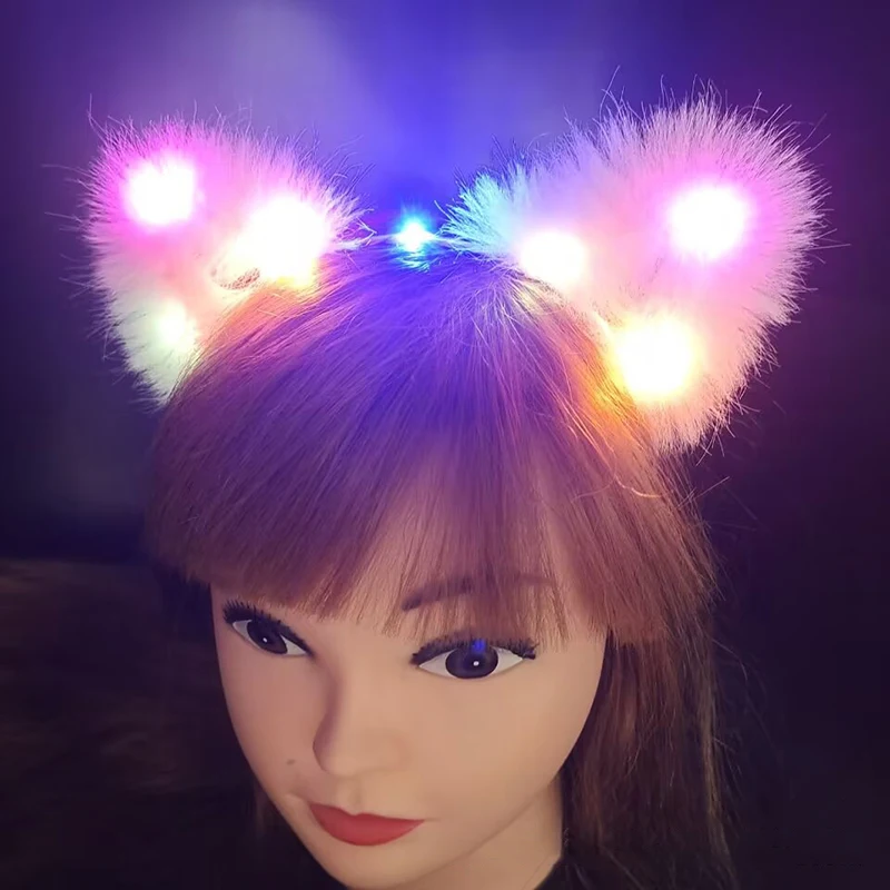 New Creative Cat Ears Glowing Hair Band Headdress Funny Holiday Party Girls Plush Led Hair Bands Children's Fun Birthday Gifts