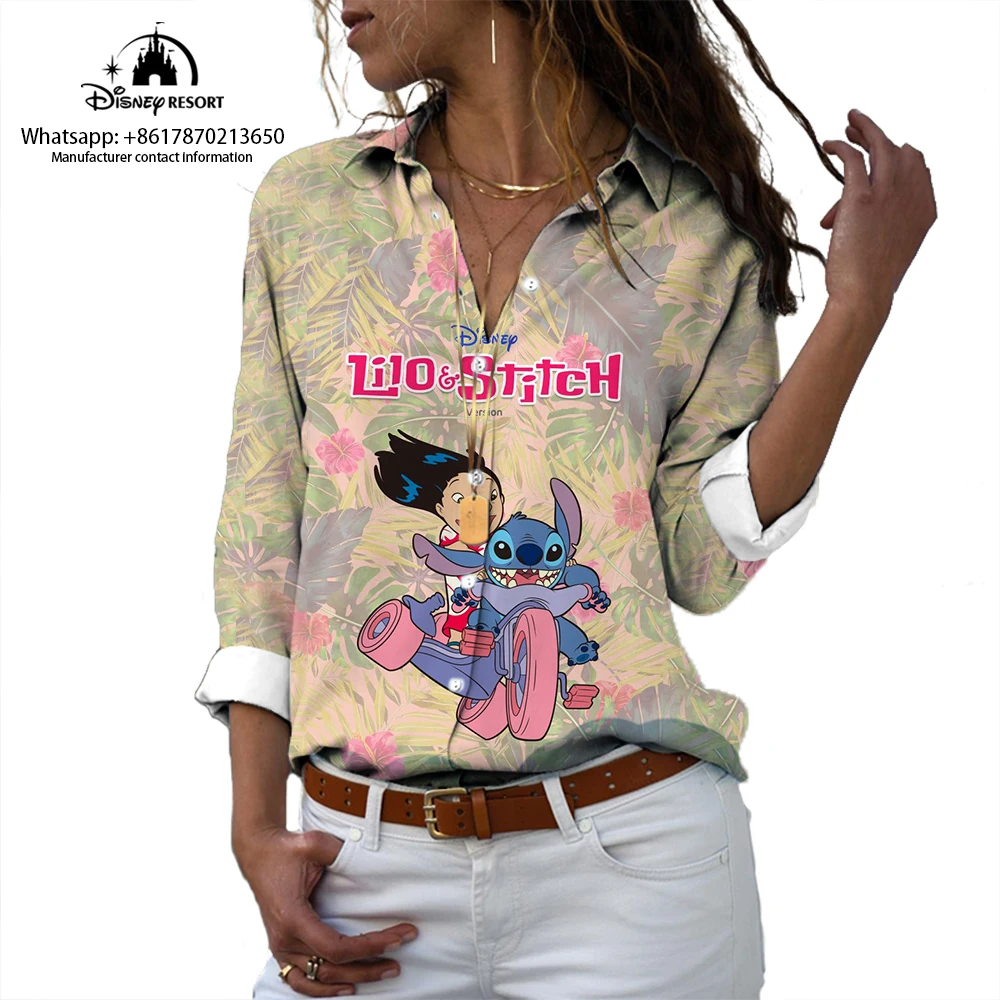 

Street New 3D Fashion Harajuku Lapel Long Sleeve Single Breasted Shirt Lilo and Stitch Anime Print Casual Shirt Y2K