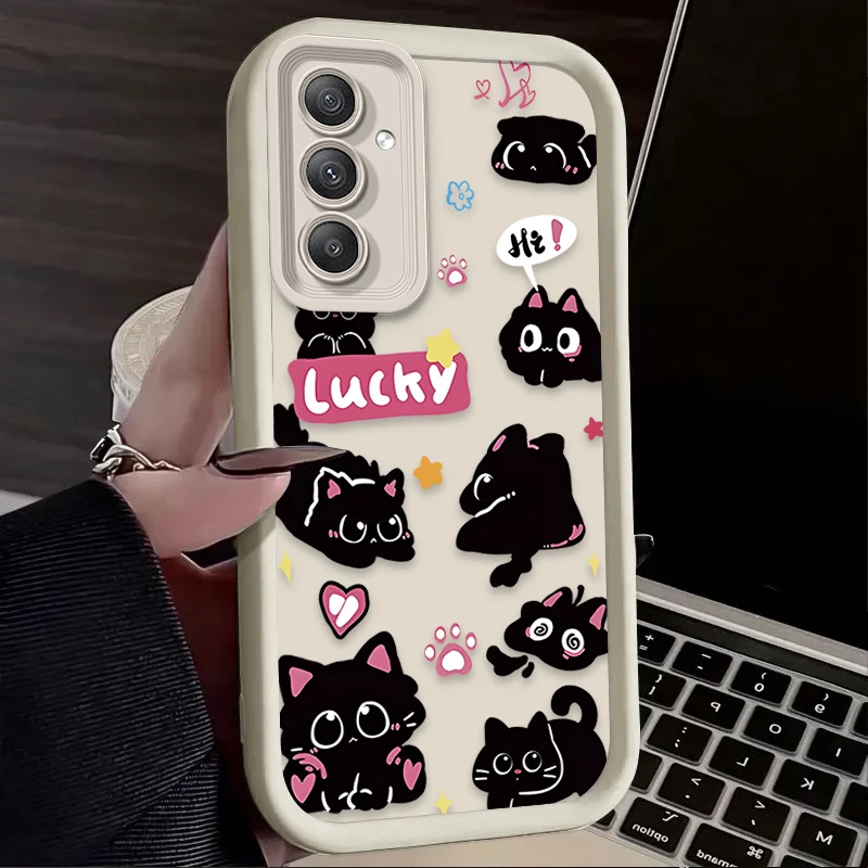 Cute Black Cat Graphic Case for Samsung Galaxy A35 A55 A15 A25 A16 A06 A05 A05S A24 A13 A23 A12 A22 A32 A52 A71 A51 4G Back Etui