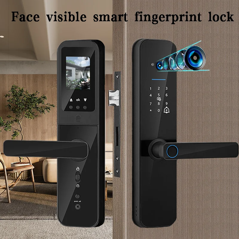 PHIPULO Tuya Wifi Digital Electronic Smart Door Lock With Biometric Camera IC Card Password Key Unlock For Smart Home