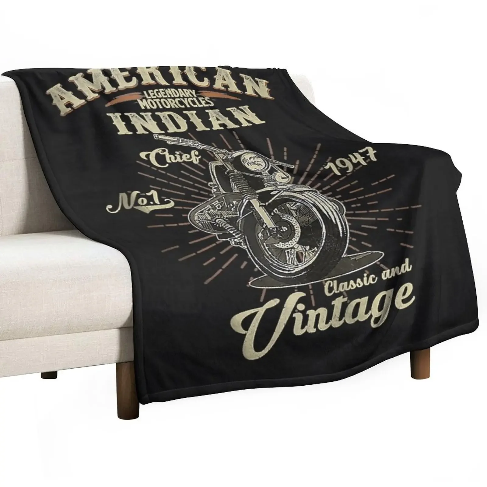 Vintage American Motorcycle Indian for Old Biker Gifts Throw Blanket For Sofa Thin Custom valentine gift ideas Blankets