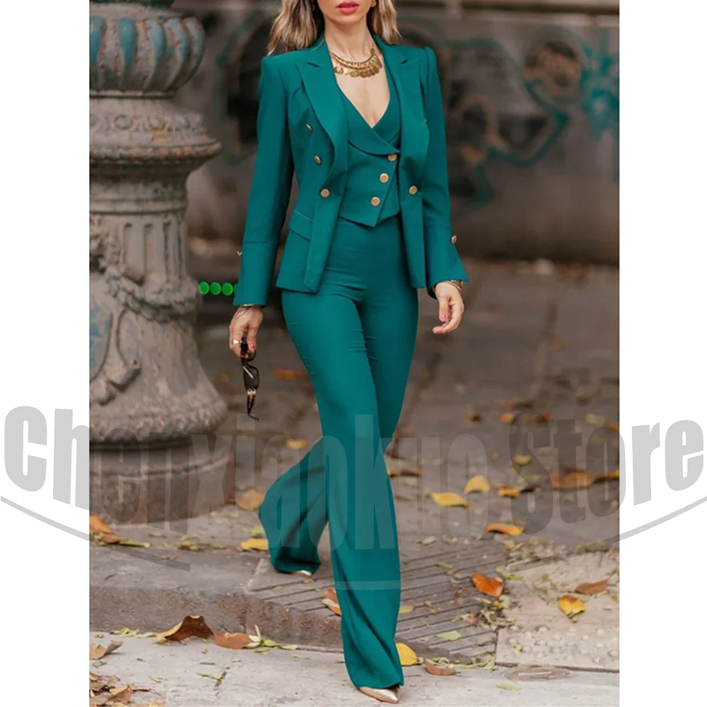 

Модный женский костюм-тройка, шикарный двубортный наряд с пиковыми лацканами, элегантный офисный женский костюм для вечеринки, выпускного вечера, узкие брючные костюмы