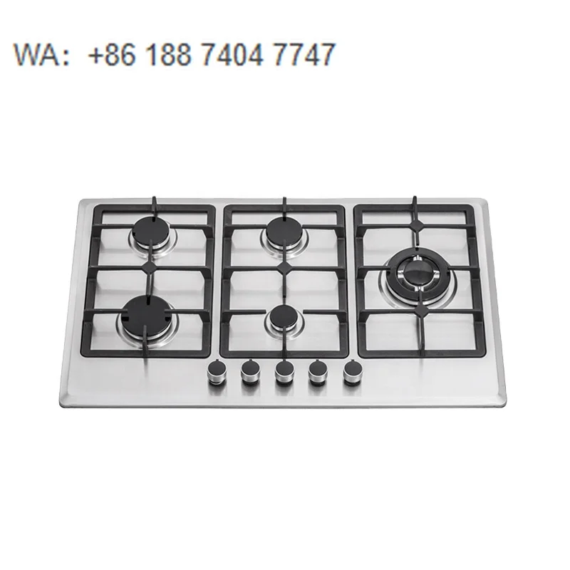Built-in Gas Cooker, Stainless Steel Material, 5 Metal Control Knobs, Natural Gas/Propane Available for Home Kitchen
