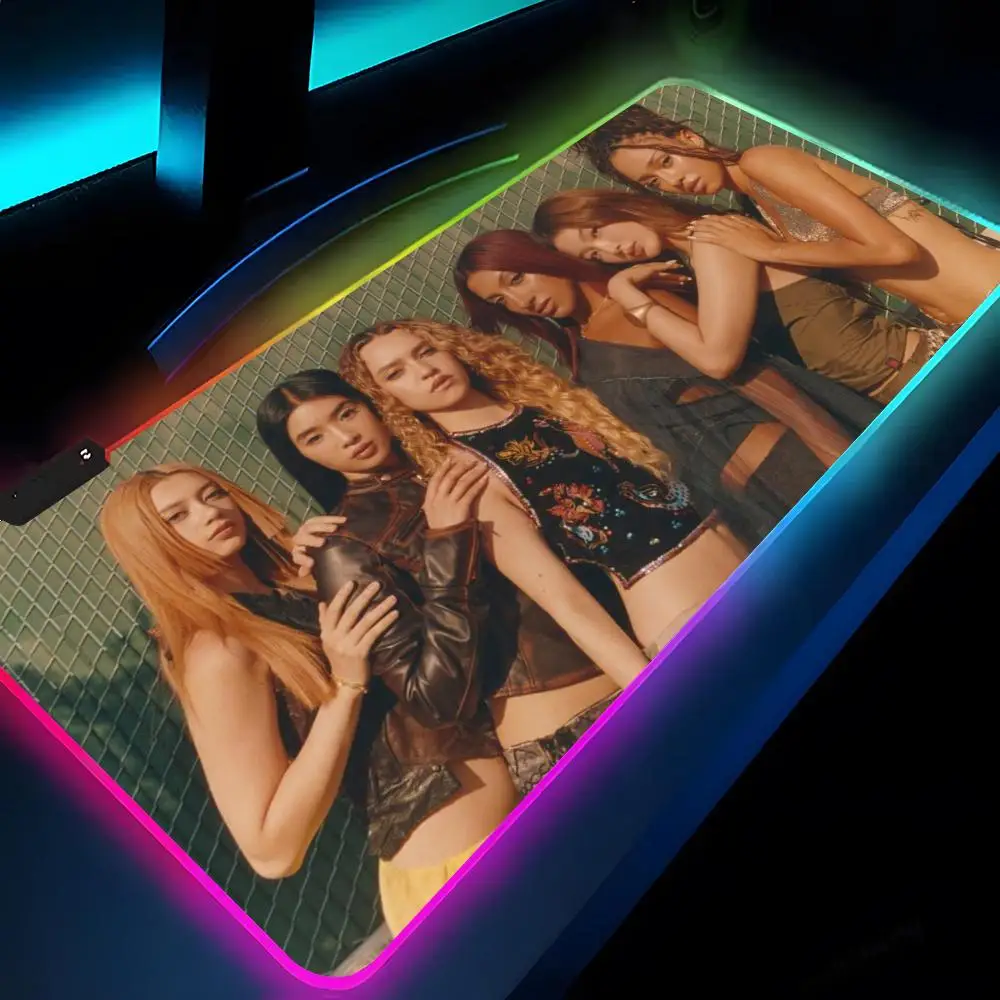Korea Kpop Band K-Katseye Mouse Pad Rgb Xxl Laptop Mat Gaming Mousepad Backlit Keyboard Gamer Girl Table Pads Desk