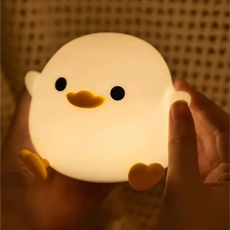 Cute Duck Night Light - LED Cartoon Animal Silicone Lamp for Kids - Touch Sensor, Timer & USB Rechargeable - Children's Room Dec