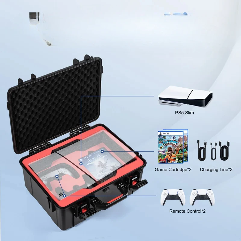 B-M PS5 Slim Carrying Case Hard Storage Case Waterproof Box Travel Suitcase for Sony Playsttion 5 Console Controller Accessories