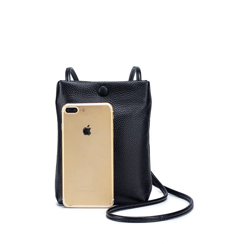

Genuine Cowhide Leather Pure Color One Shoulder Crossbody Bucket Phone Money Card Bag Women