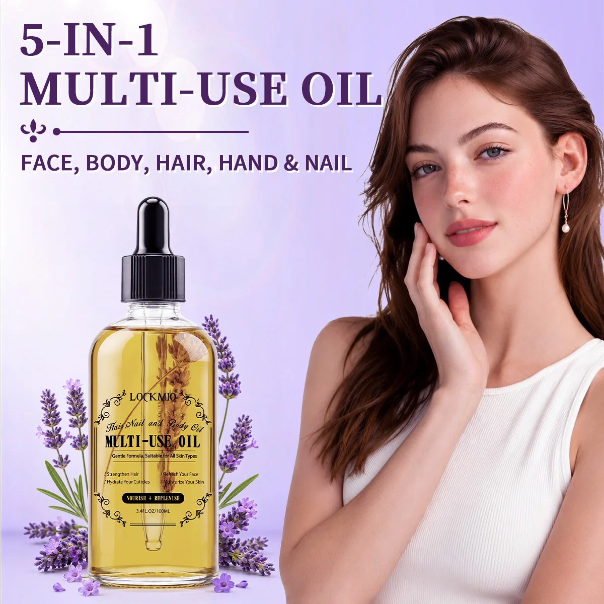 100ml Lavender Multi Use Oil,Moisturizing Body Hair Nail Oil,Strengthen Hair Hydrate Cuticles,Gentle Formula for All Skin Types