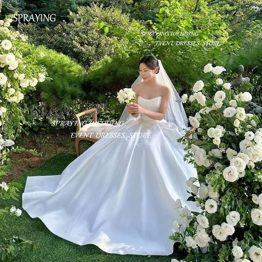 

SPRAYING Ivory Korea Wedding Dress Photo Shoot Sweetheart Satin Bridal Gown Floor Length Corset Back 신부 웨딩드레스 Custom Made 2025