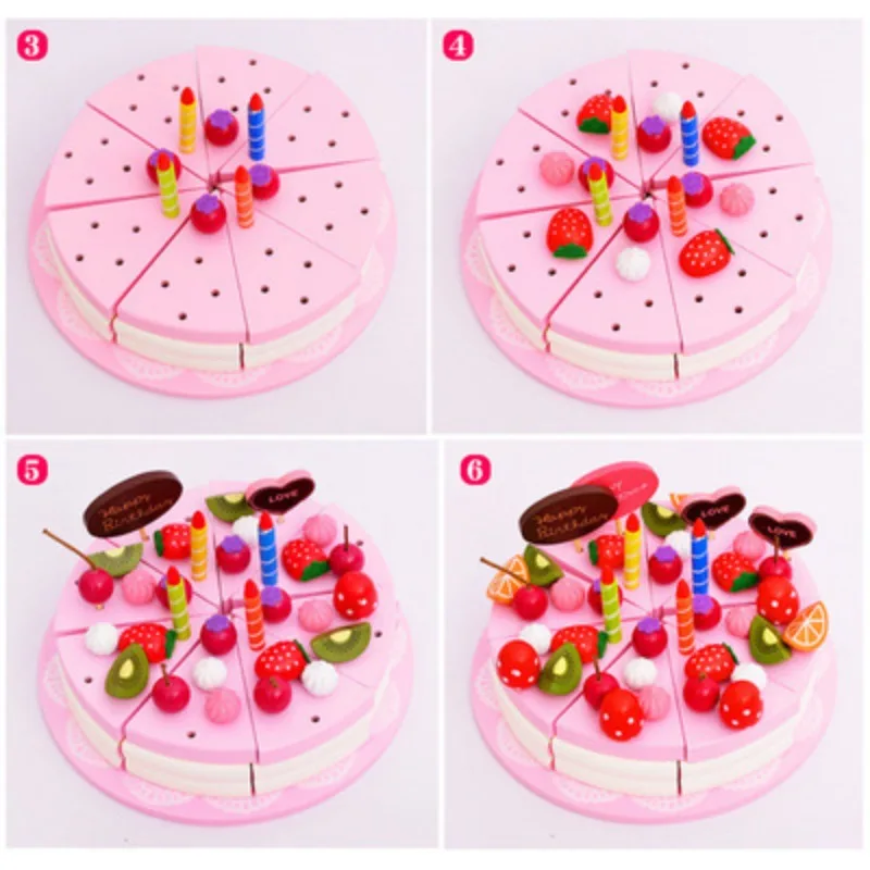 Children's Play House Portable Candy Dessert Cake Wooden Box Simulation Ice Cream Cut Pink Kitchen 3-12y Birthday Gift Girl Toy