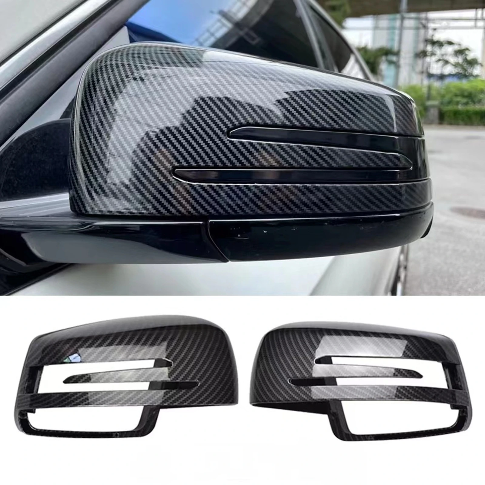 

For Mercedes Benz A W176 B W246 C W204 E W212 S W221 CLA C117 GLK X204 GLA X156 Car Rear View Mirror Cover Cap Carbon Fiber Look