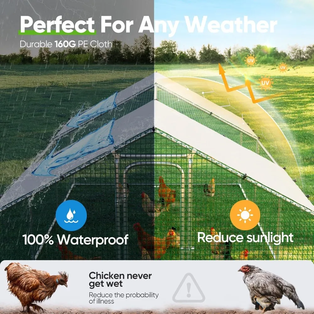 โรงเรือนเลี้ยงไก่โลหะกว้างขวางสำหรับนกกว่า 30 ตัว พร้อมตาข่ายชุบสังกะสีที่ทนทานและหลังคาที่ทนทานต่อสภาพอากาศ เหมาะสำหรับใช้งานกลางแจ้ง