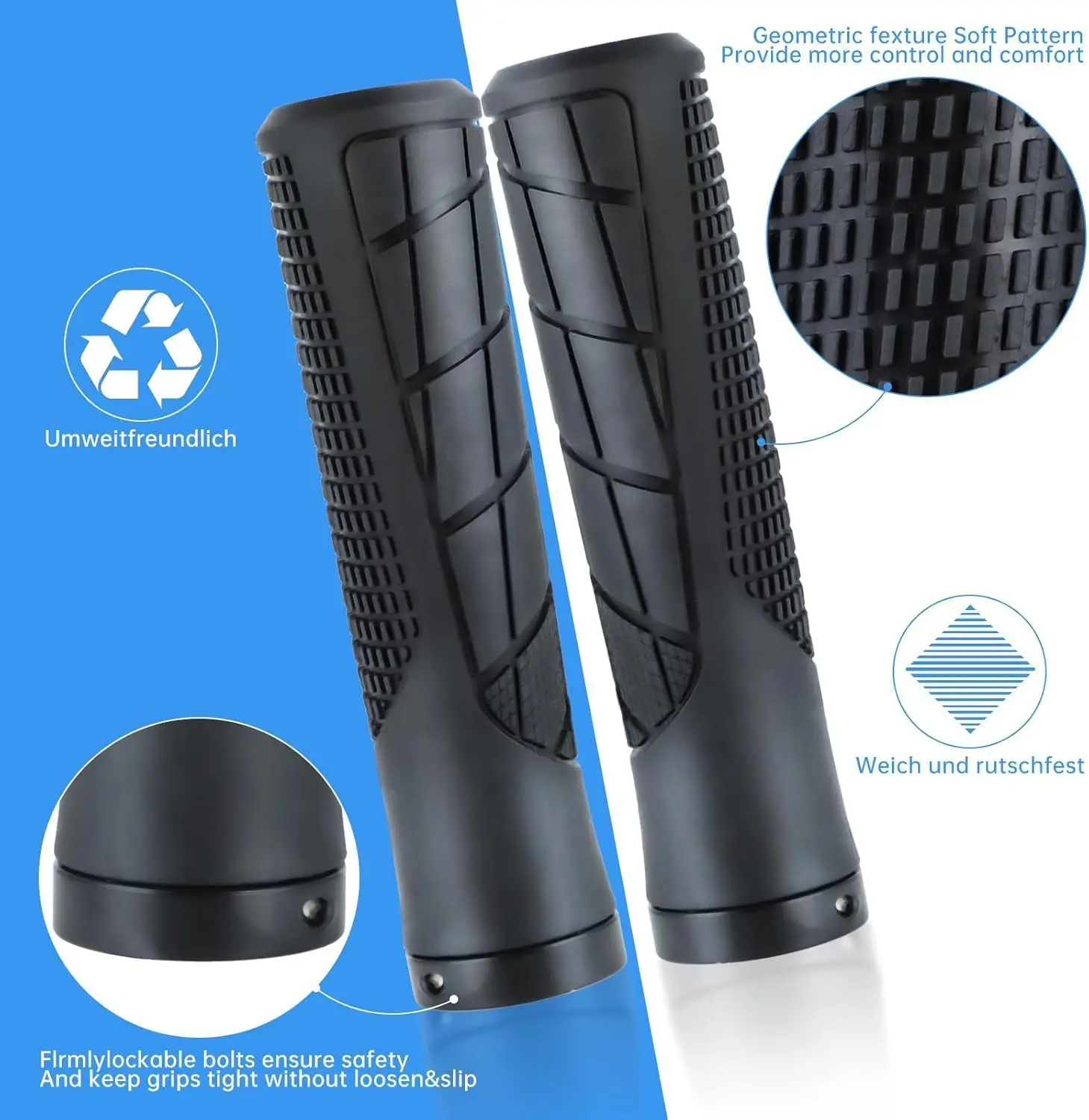 Manoplas Ergonômicas de Borracha Ecológica para Bicicleta com Marcas de Direção D/E e Chave Allen, Antiderrapantes, Absorventes de Choque e Confortáveis