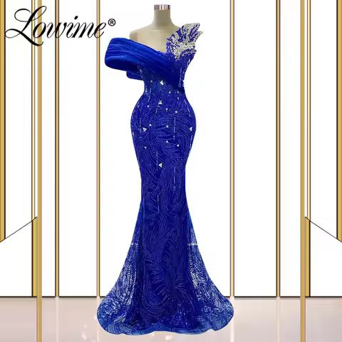 Royal Blue Arabic Party Dress Customized Sparkle Crystals Tassel Mermaid Prom Dresses Elegant Wedding Engagement Evening Gowns