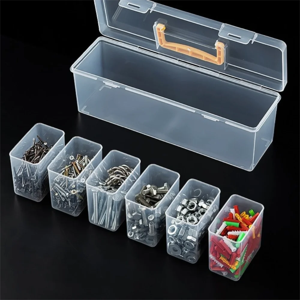プラスチック製ツール収納ボックス-透明-6つの収納ケース付き-ツールオーガナイザー-分類多区画-ハードウェアツールボックス