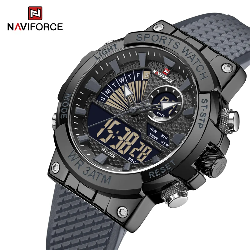 

NAVIFORCE Brand Luxury Men's Watch TPU Strap Date and Week Quartz Wristwatches Military Sport Waterproof Digital Luminous Clock