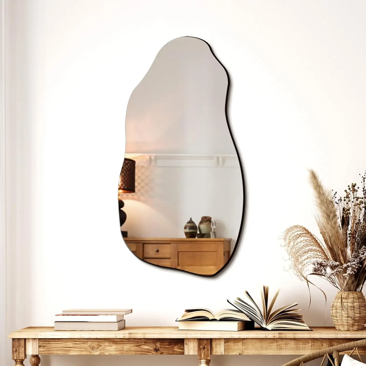 

Irregular Asymmetrical Wall Mirror for Living Room Bathroom Entryway,Modern Decorative Mirror Hanging (Hook Style,31.5''x17.7'')