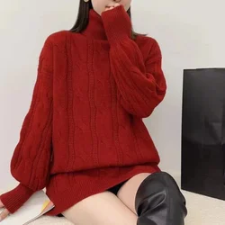 Korean Solid Color Pullover Long Sleeve Sweater Knitted Casual Fashion Elegant Women's Clothing Autumn Winter Turtleneck Tops