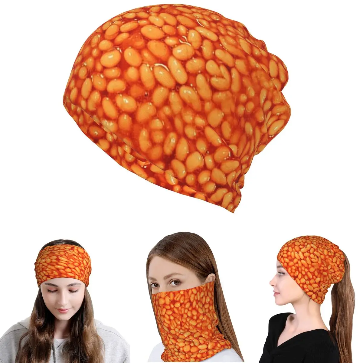 Baked Beans In Things Pattern Bandana Neck Gaiter Mask Scarf Warm Cycling Scarf Beanies Hat Unisex Adult Washable