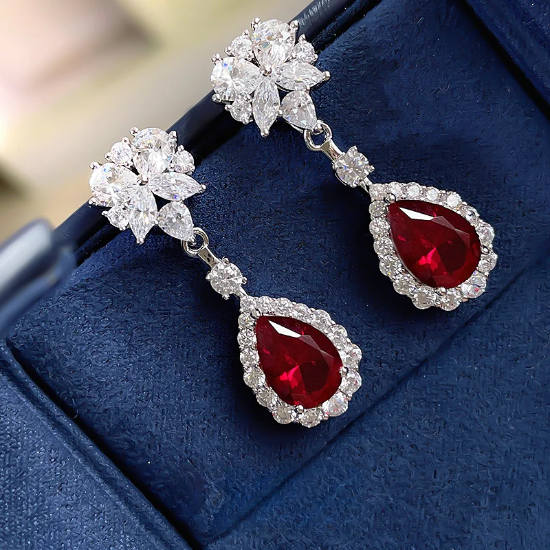 

2023 New Simulated Ruby Versatile Earrings Fashion Elegant Temperament Earrings Sterling Silver Jewelry