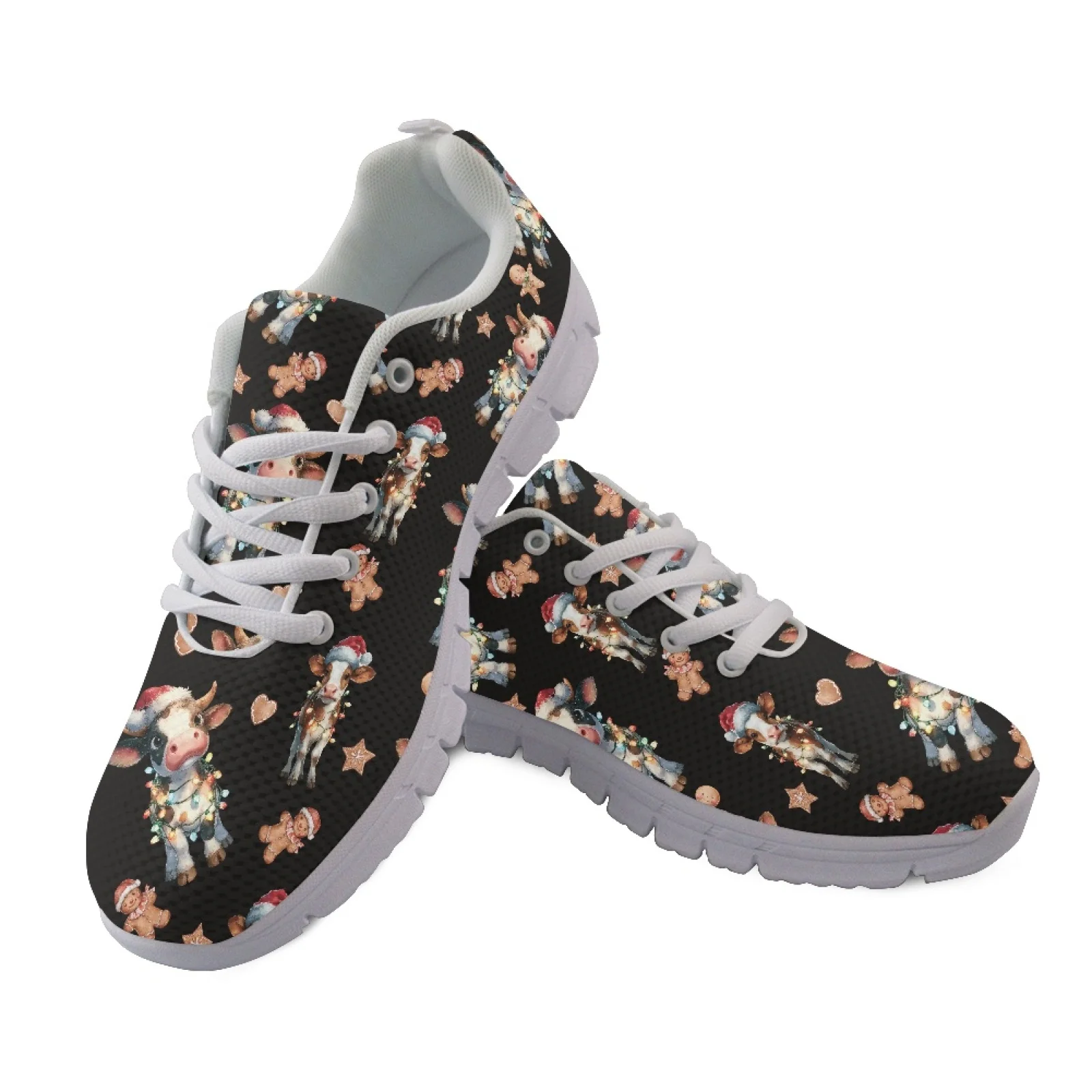 Coloranimal Candy Cane Snowflake Breathable Fitness Shoes for Women Mesh & EVA Sole Men's Slip on Shoes for Gym