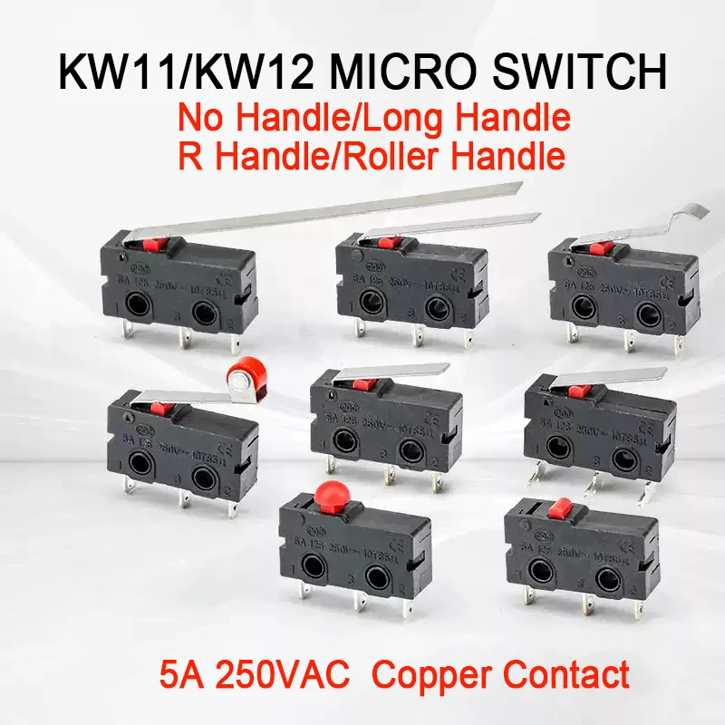 

10pcs Micro Switch KW12 AC 250V 5A SPDT 1NO 1NC Micro Switch Normally Open Close Momentary Micro Switch with Roller Lever Arm