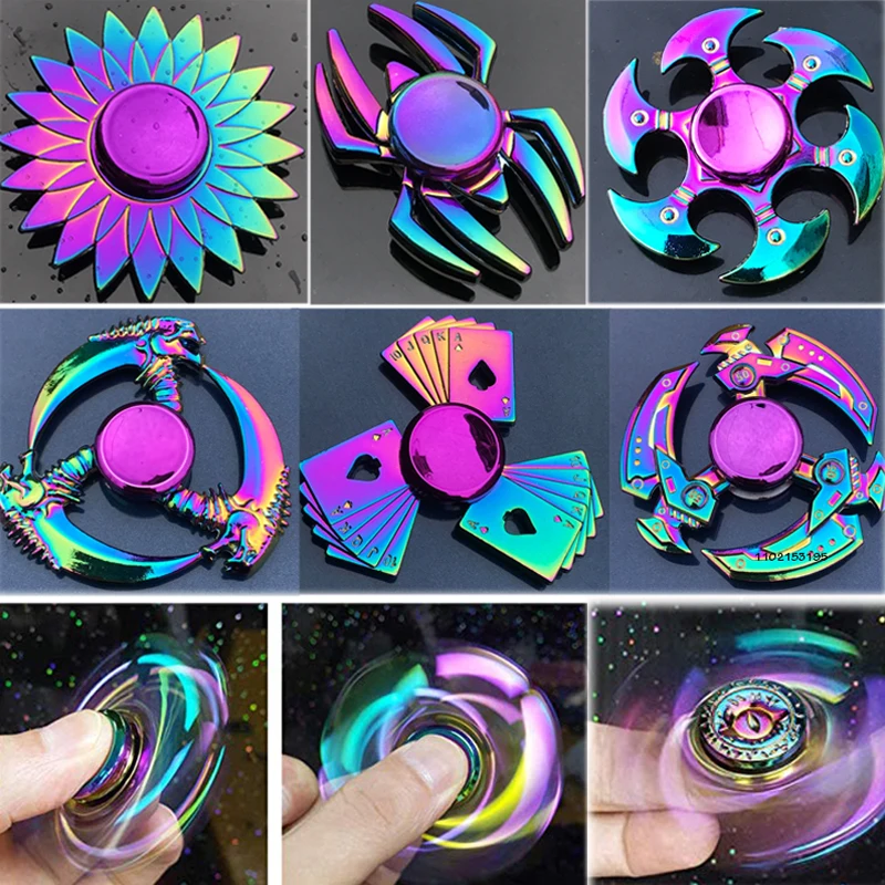 2 pezzi in metallo arcobaleno Fidget Spinner sfumatura di colore R188 cuscinetto muto EDC mano Spinner punta delle dita giroscopio anti-ansia bambini giocattoli per adulti