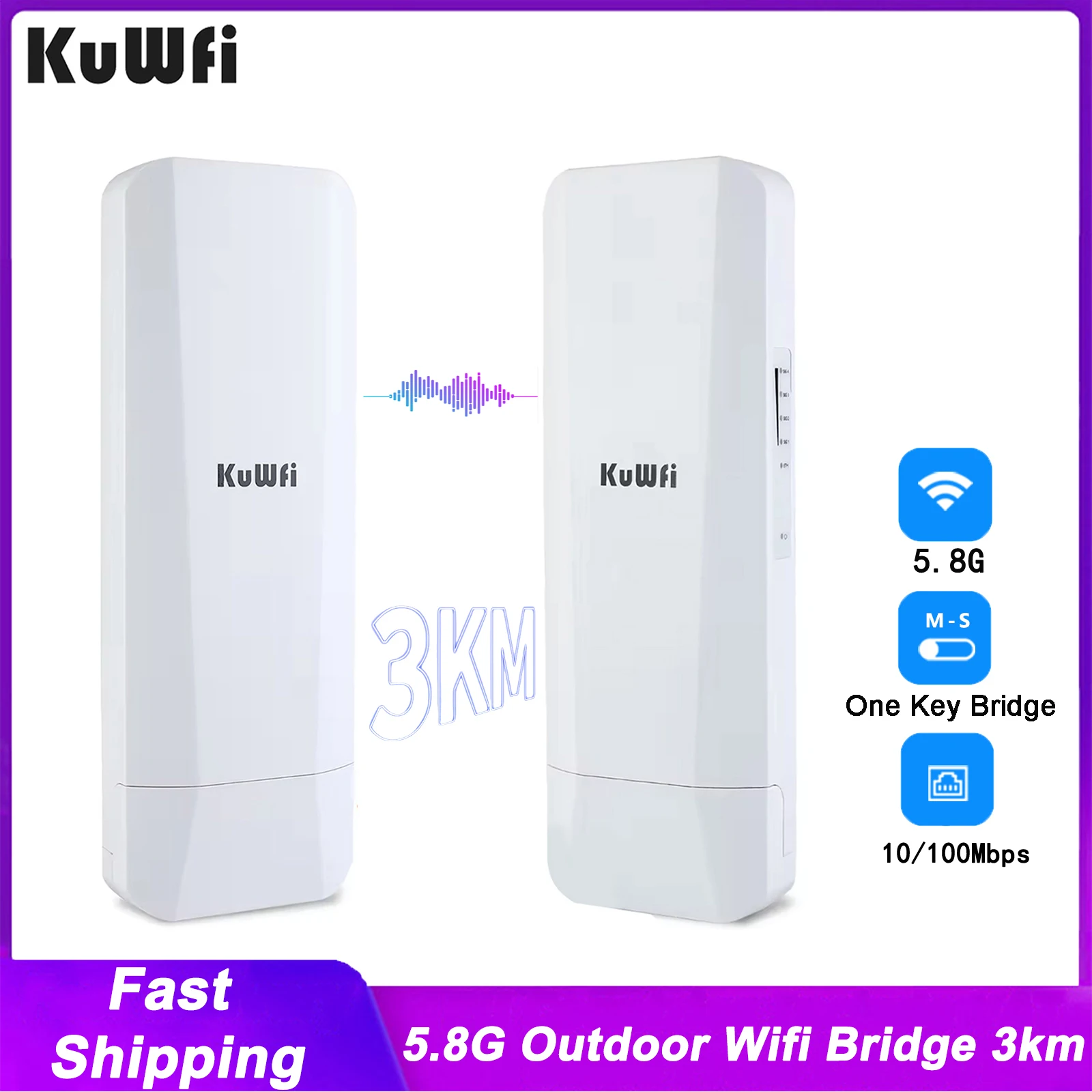 

KuWFi Открытый Wi-Fi-маршрутизатор 5,8G 450 Мбит/с Wi-Fi Мост Удлинитель дальнего действия/точка доступа Беспроводной мост для точки камеры 3 км