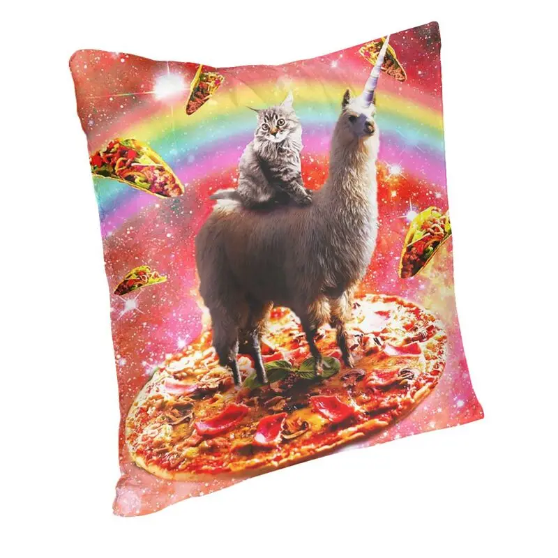 Space Cat Riding Llama Unicorn Cushion Cover Home Decor 3D Print Funny Pizza Throw Pillow Case for Living Room Double-sided