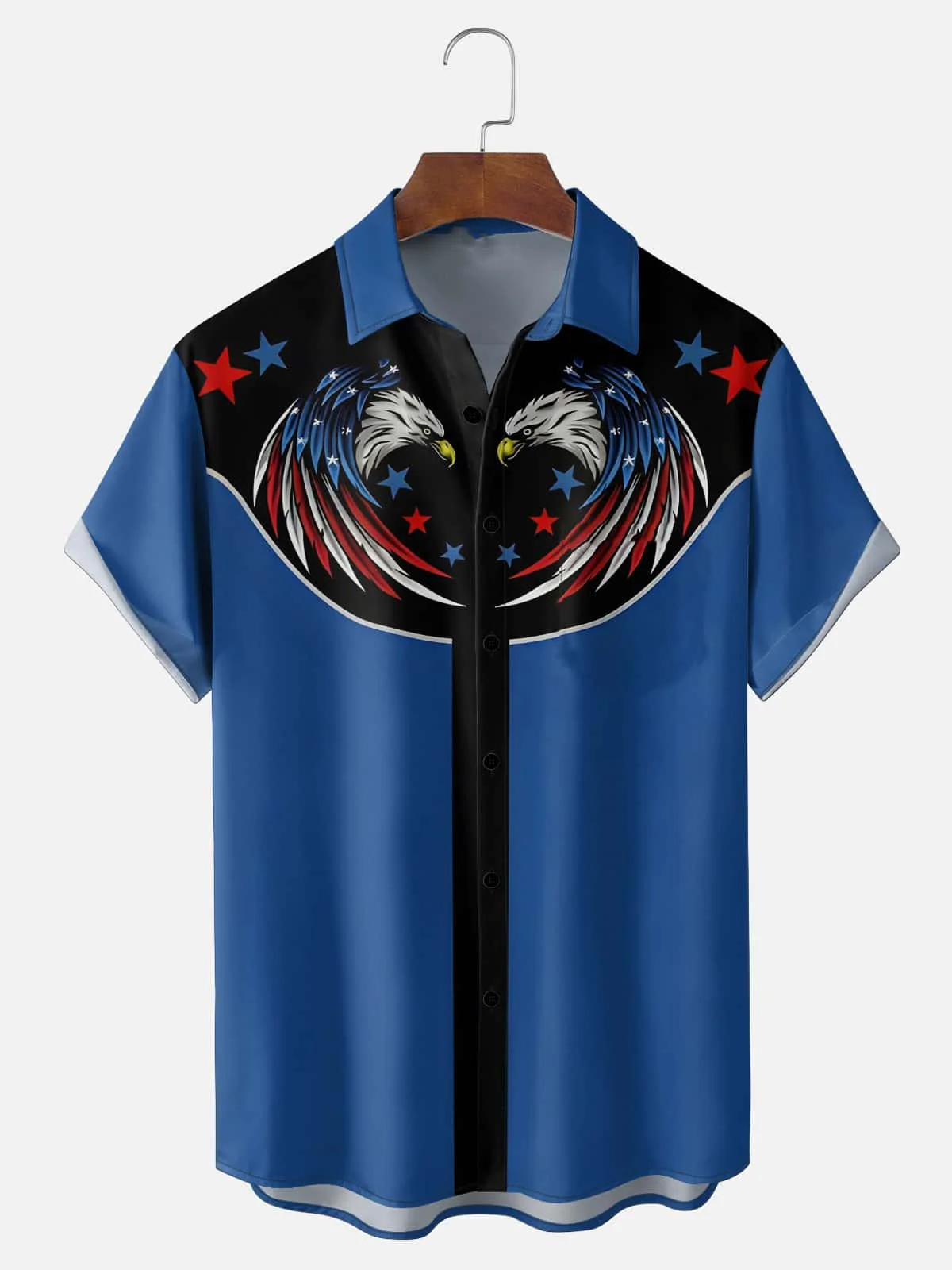 

2026 Summer New Men's Festival Eagle Digital Printed Short Sleeve Button Hawaiian Shirt Sports and Leisure T-shirt
