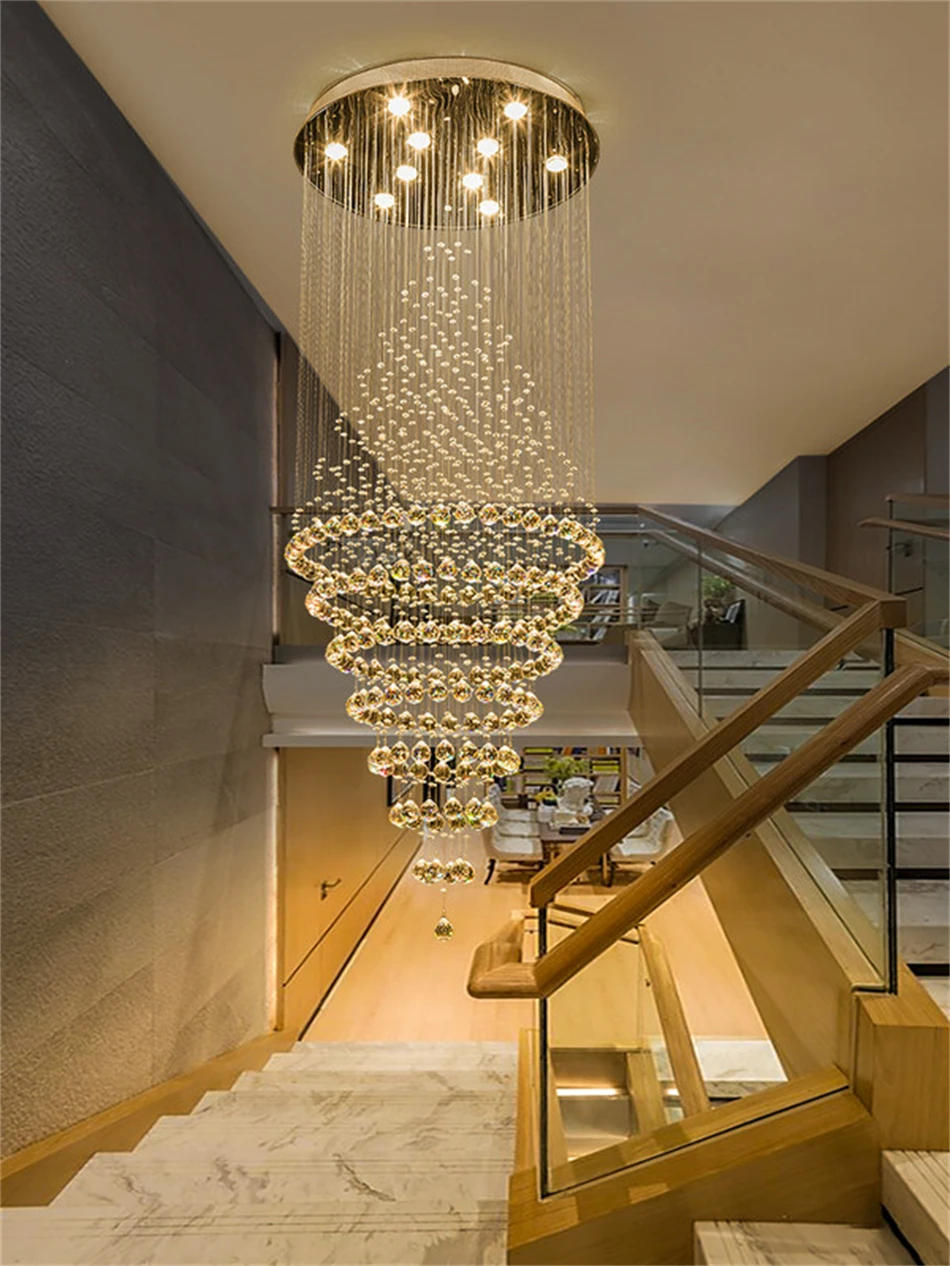 Imagem -04 - Moderno Led Crystal Chandelier Lamp Stair Light Droplight Villa Dupla Entrada Longo Circular Iluminação para Lobby Gu10