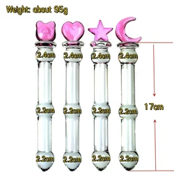 VaHppy Sex Toys For Girls Lesbian Glass Pink Dildos Artificial Penis Love/Cubs/Moon /Pentagram 17*2.4cm Masturbation Anal Plugs