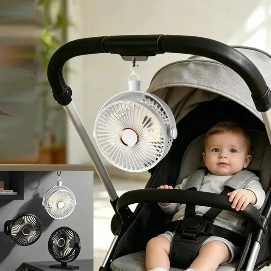 Rechargeable Clip Fan 5 Speed with Night Light 4-in-1 Stand Clip Hang 720° Adjustable Ultra Quiet USB for Dorm Bedside Office