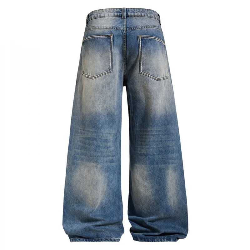 QICHE American Retro Gradient Wash Banana Wide‑Leg Jeans Men High Waist Loose Draped Lazy‑Fit Floor‑Length Trousers