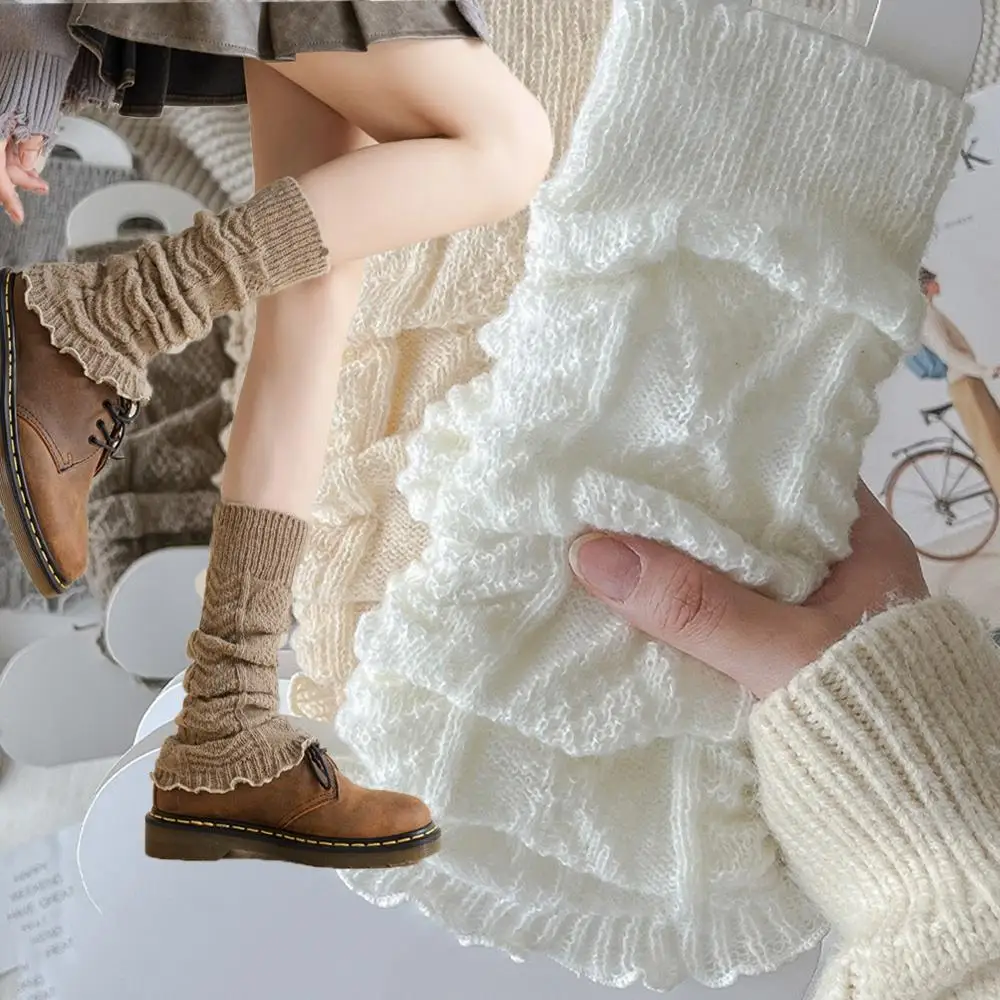 Sweet Japanese Lolita Leg Warmers for Women Ankle Warmer Gothic Long Socks Y2K Thin Knitted Boot Cuffs Cosplay Heap Heap Socks